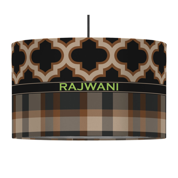 Custom Moroccan & Plaid 12" Drum Pendant Lamp - Fabric (Personalized)