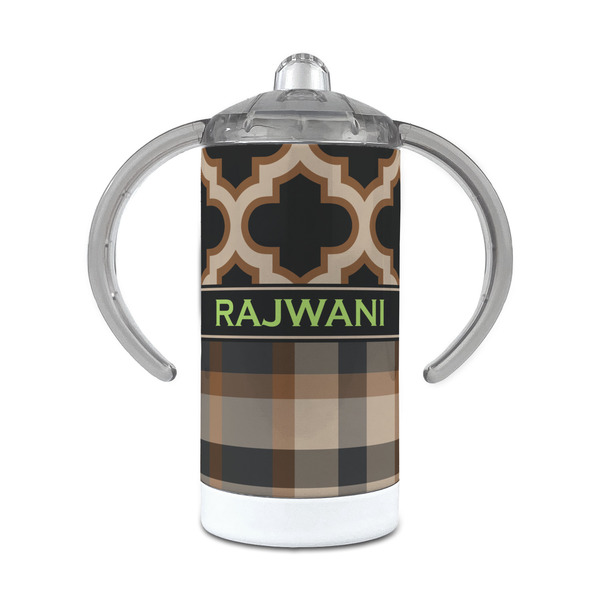 Custom Moroccan & Plaid 12 oz Stainless Steel Sippy Cup (Personalized)