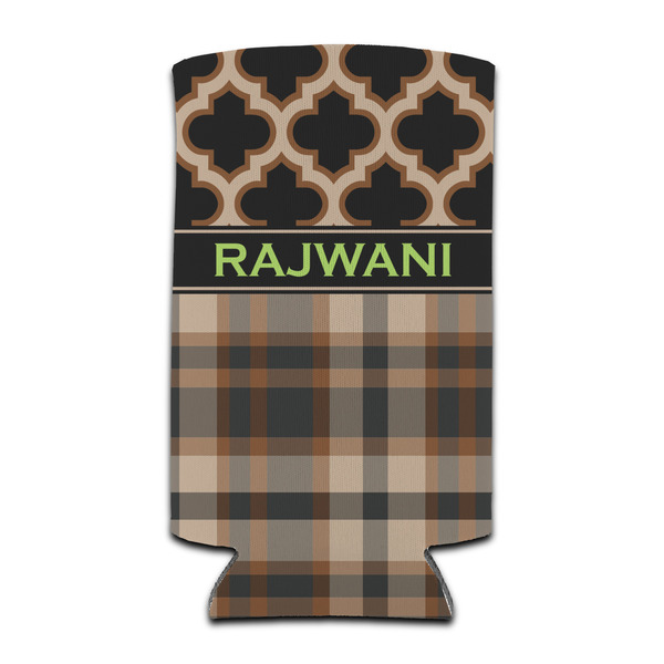 Custom Moroccan & Plaid Can Cooler (tall 12 oz) (Personalized)