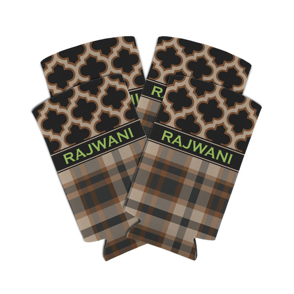 Custom Moroccan & Plaid Can Cooler (tall 12 oz) - Set of 4 (Personalized)