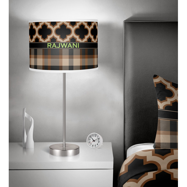 Moroccan & Plaid 13 inch drum lamp shade - in room