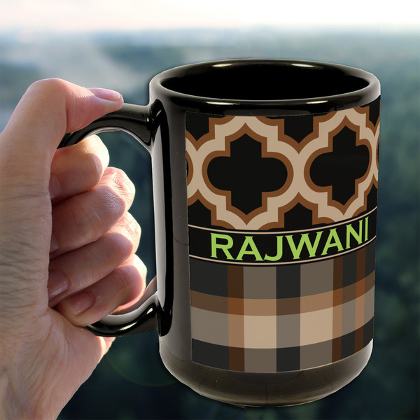 Moroccan & Plaid 15oz. Black Mug - LIFESTYLE