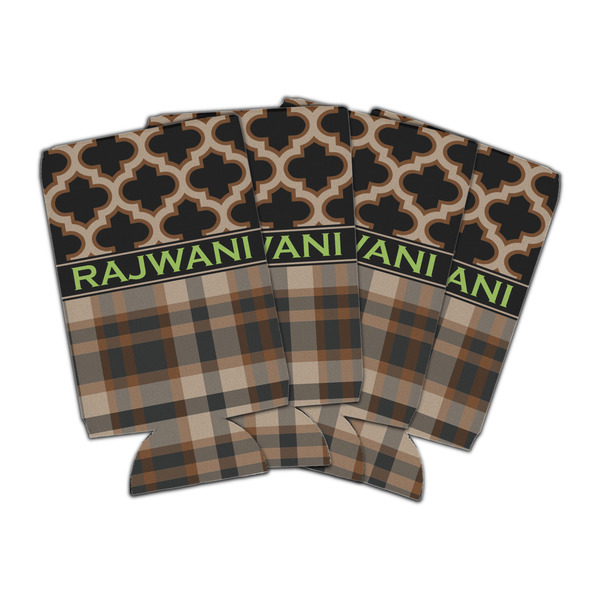 Custom Moroccan & Plaid Can Cooler (16 oz) - Set of 4 (Personalized)