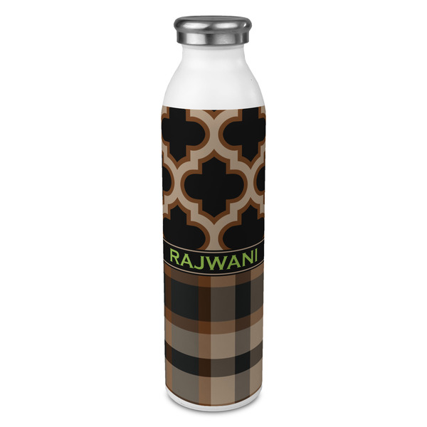 Custom Moroccan & Plaid 20oz Stainless Steel Water Bottle - Full Print (Personalized)