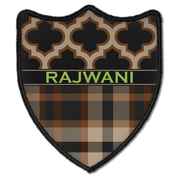 Custom Moroccan & Plaid Iron On Shield Patch B w/ Name or Text