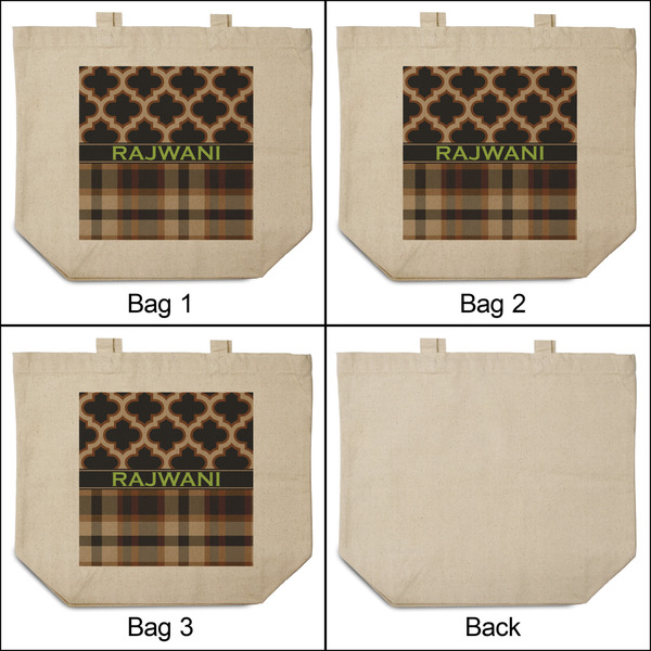 Moroccan & Plaid 3 Reusable Cotton Grocery Bags - Front & Back View