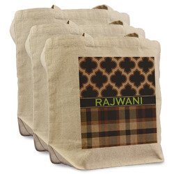 Moroccan & Plaid Reusable Cotton Grocery Bags - Set of 3 (Personalized)