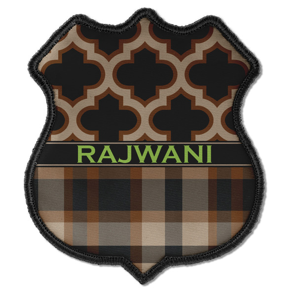 Custom Moroccan & Plaid Iron On Shield Patch C w/ Name or Text