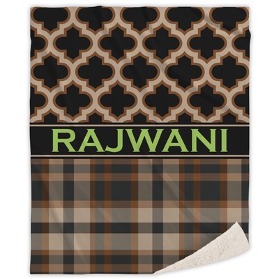 Moroccan & Plaid Sherpa Throw Blanket (Personalized)