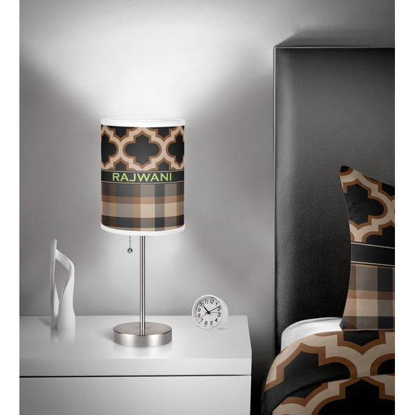 Moroccan & Plaid 7 inch drum lamp shade - in room