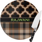 Moroccan & Plaid Round Glass Cutting Board - Small (Personalized)