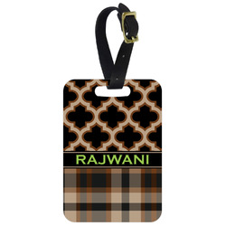Moroccan & Plaid Metal Luggage Tag w/ Name or Text