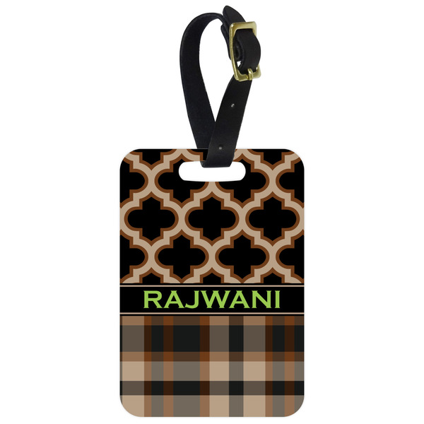 Custom Moroccan & Plaid Metal Luggage Tag w/ Name or Text