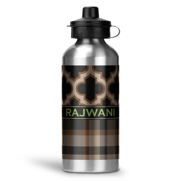 Custom Moroccan & Plaid Water Bottle - Aluminum - 20 oz (Personalized)