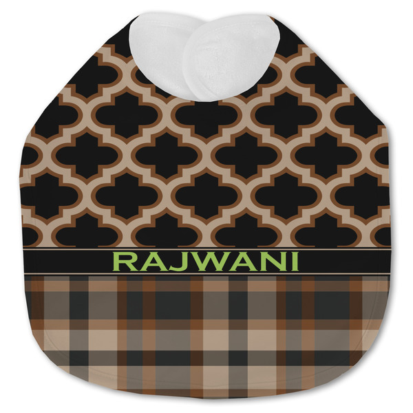Custom Moroccan & Plaid Jersey Knit Baby Bib w/ Name or Text