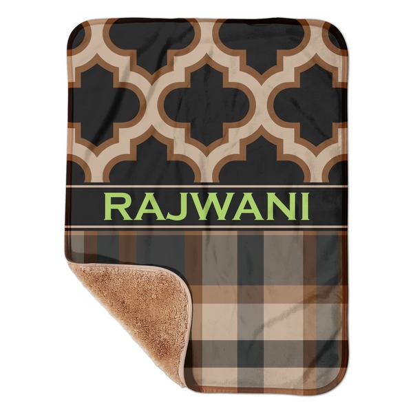 Custom Moroccan & Plaid Sherpa Baby Blanket - 30" x 40" w/ Name or Text