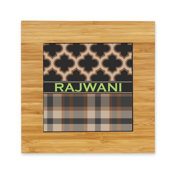 Custom Moroccan & Plaid Bamboo Trivet with Ceramic Tile Insert (Personalized)