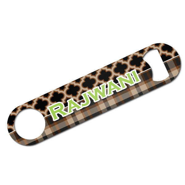 Custom Moroccan & Plaid Bar Bottle Opener - White w/ Name or Text