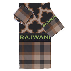 Moroccan & Plaid Bath Towel Set - 3 Pcs (Personalized)