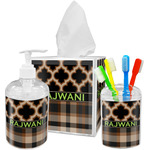 Moroccan & Plaid Acrylic Bathroom Accessories Set w/ Name or Text