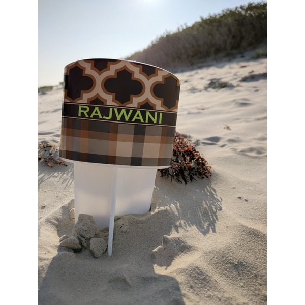Moroccan & Plaid Beach Spiker white on beach with sand