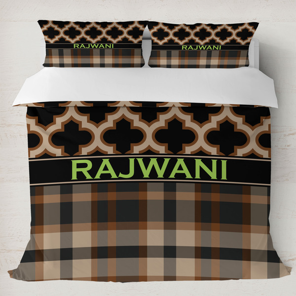 Custom Moroccan & Plaid Duvet Cover Set - King (Personalized)