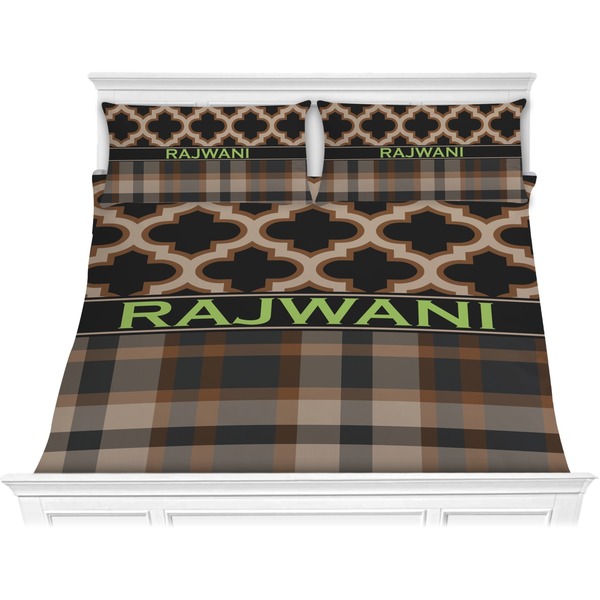 Custom Moroccan & Plaid Comforter Set - King (Personalized)