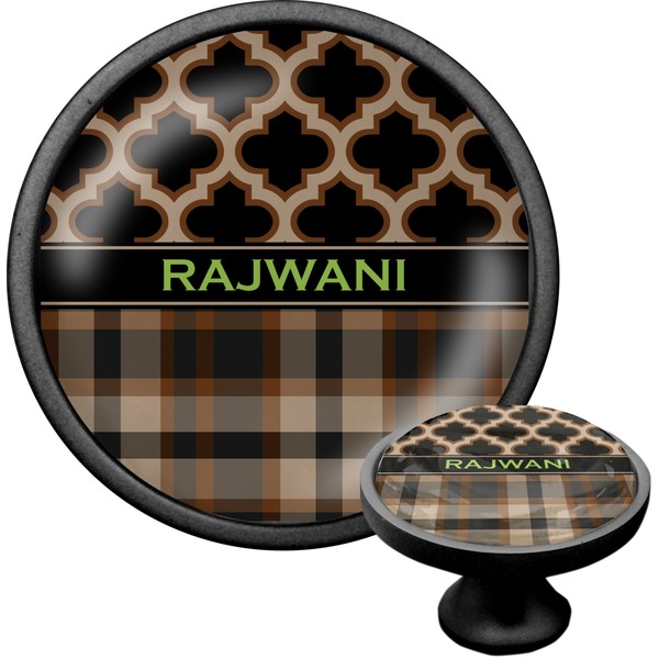 Custom Moroccan & Plaid Cabinet Knob (Black) (Personalized)