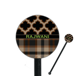 Moroccan & Plaid 5.5" Round Plastic Stir Sticks - Black - Single Sided (Personalized)