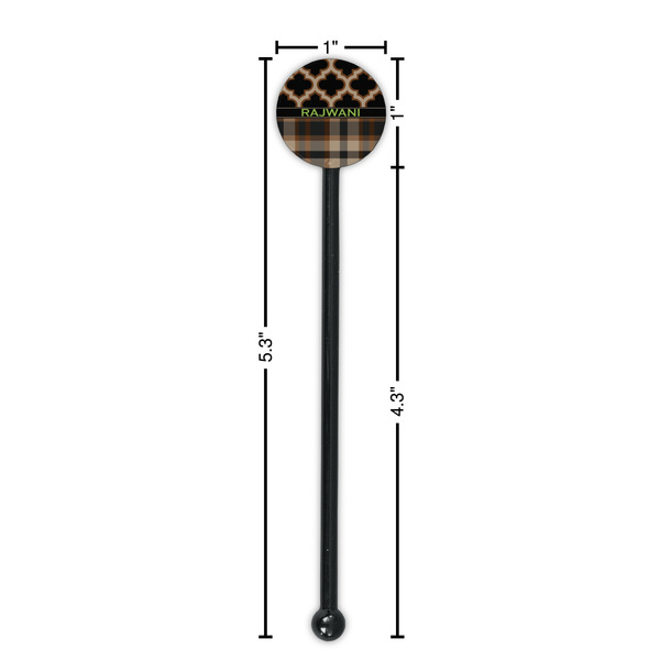 Moroccan & Plaid Black Plastic 5.5" Stir Stick - Round - Dimensions