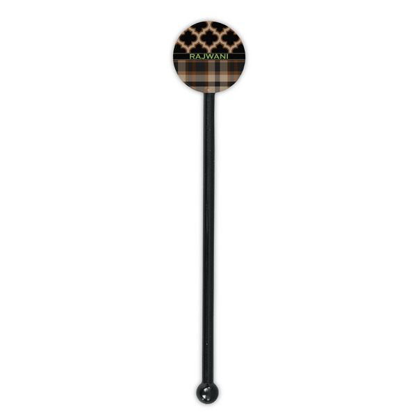 Moroccan & Plaid Black Plastic 5.5" Stir Stick - Round - Single Stick