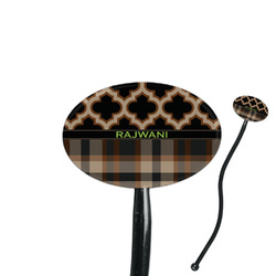 Moroccan & Plaid 7" Oval Plastic Stir Sticks - Black - Single Sided (Personalized)