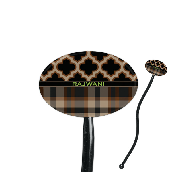 Custom Moroccan & Plaid 7" Oval Plastic Stir Sticks - Black - Single Sided (Personalized)