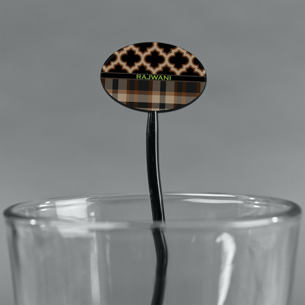 Moroccan & Plaid Black Plastic 7" Stir Stick - Oval - Main