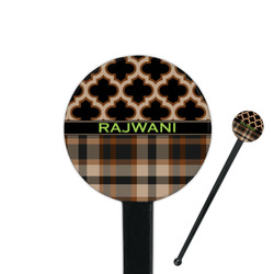 Moroccan & Plaid 7" Round Plastic Stir Sticks - Black - Single Sided (Personalized)