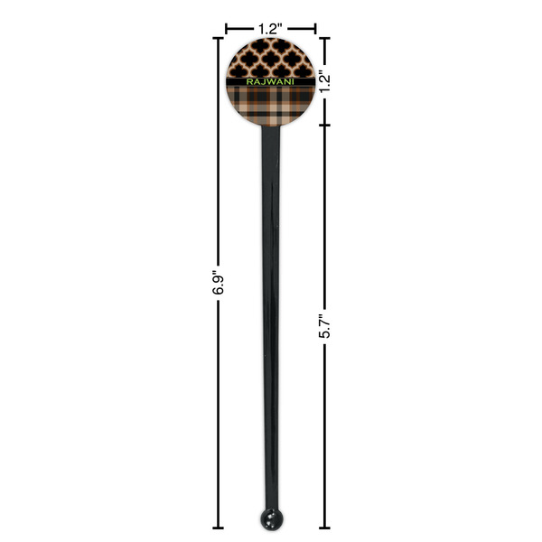 Moroccan & Plaid Black Plastic 7" Stir Stick - Round - Dimensions