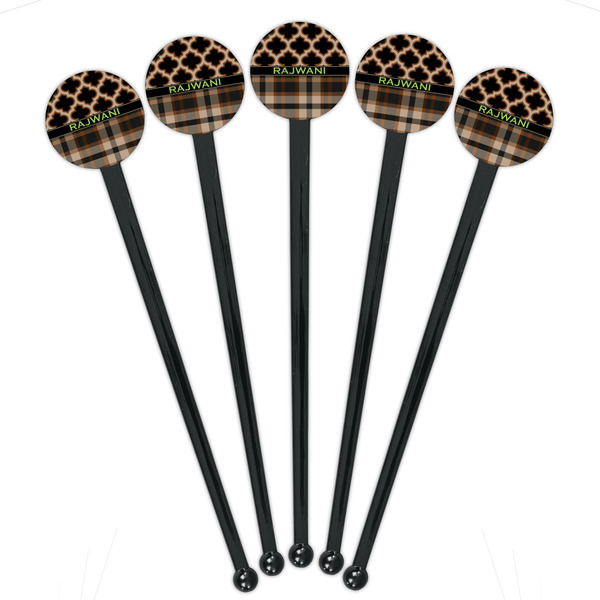 Moroccan & Plaid Black Plastic 7" Stir Stick - Round - Fan View
