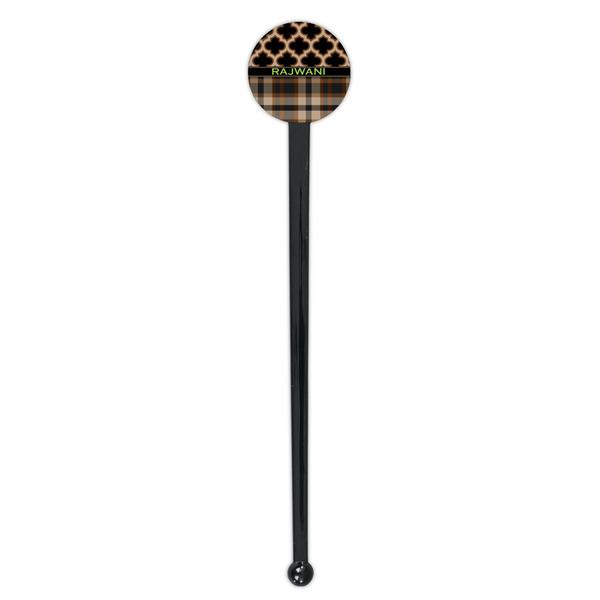 Moroccan & Plaid Black Plastic 7" Stir Stick - Round - Single Stick
