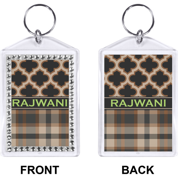 Moroccan & Plaid Bling Keychain (Front + Back)