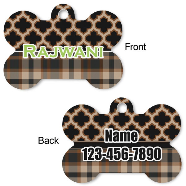 Moroccan & Plaid Bone Shaped Dog ID Tag - Large - Approval