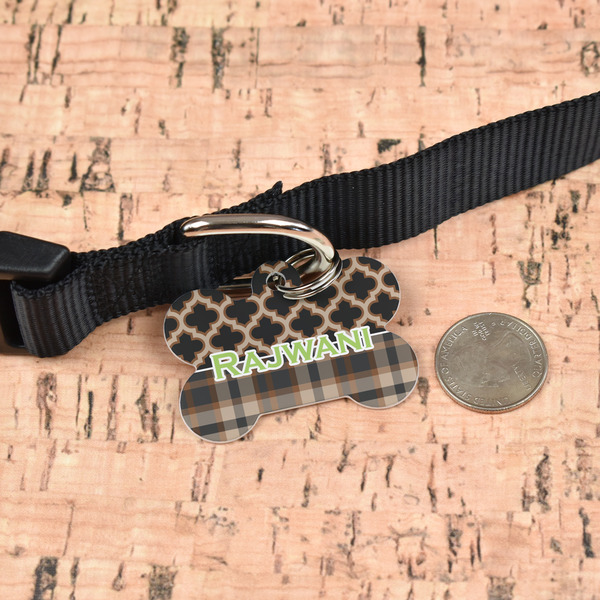 Moroccan & Plaid Bone Shaped Dog ID Tag - Large - In Context