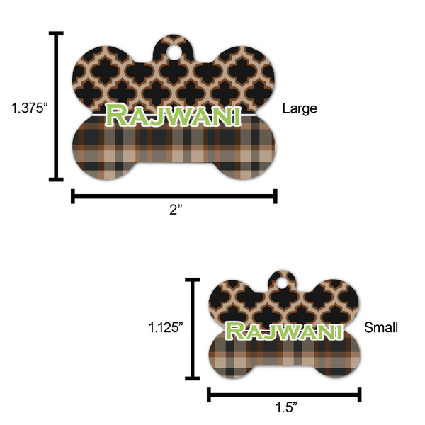 Moroccan & Plaid Bone Shaped Dog ID Tag - Large - Scale