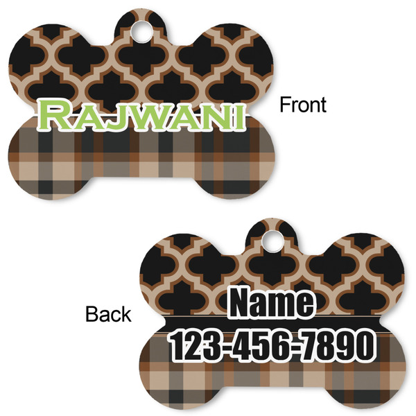 Moroccan & Plaid Bone Shaped Dog Tag - Front & Back