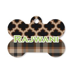 Moroccan & Plaid Bone Shaped Dog ID Tag - Small (Personalized)