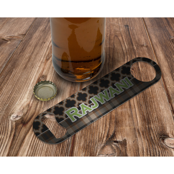 Moroccan & Plaid Bottle Opener - In Use