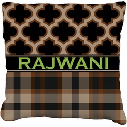 Moroccan & Plaid Faux-Linen Throw Pillow 16" (Personalized)