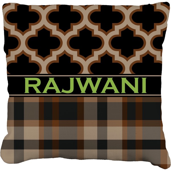 Custom Moroccan & Plaid Faux-Linen Throw Pillow 18" (Personalized)