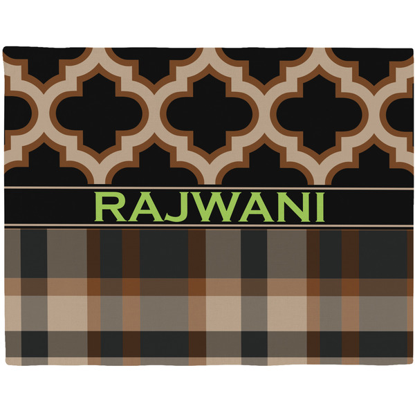 Custom Moroccan & Plaid Woven Fabric Placemat - Twill w/ Name or Text