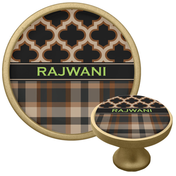 Custom Moroccan & Plaid Cabinet Knob - Gold (Personalized)