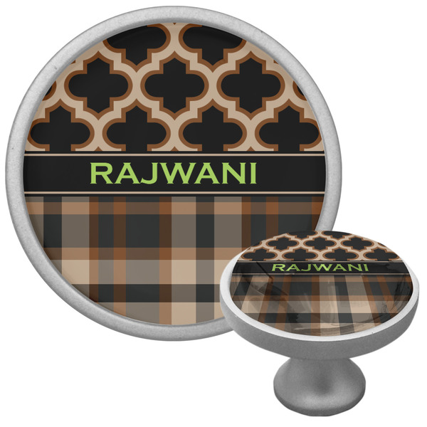 Custom Moroccan & Plaid Cabinet Knob (Silver) (Personalized)